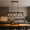 Banquet1 5 Light Rec Medium Oak Wood Pendant Light - side - lifestyle