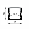 EXT-004 Surface Mounted Extrusion - Matt Black with Smoked diffuser - dimensions
