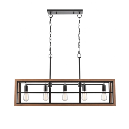 Banquet1 5 Light Rec Medium Oak Wood Pendant Light