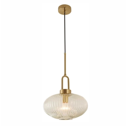 Lode Lighting Cape 1 Light Pendant - Satin Brass - Ribbed Glass - full