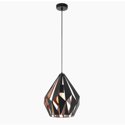 Carlton 1 Light Pendant - Black / Copper inside