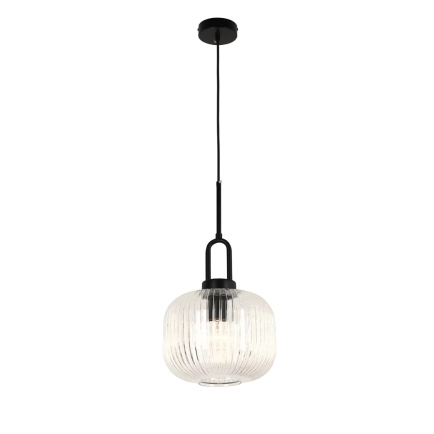 Main 1 Light Black / Clear Ribbed Pendant 1001612