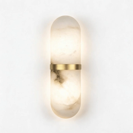 Valle Brass/ Alabaster Stone Wall Light - turned on
