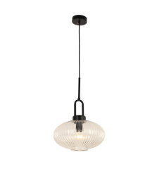 Cape 1 Light Black / Clear Ribbed Pendant 1001606