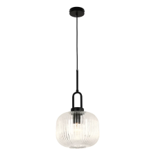 Main 1 Light Black / Clear Ribbed Pendant 1001612