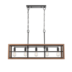 Banquet1 5 Light Rec Medium Oak Wood Pendant Light