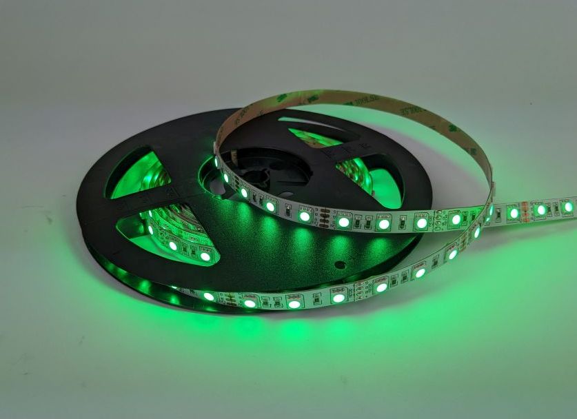 RGBWW Colour Changing LED strip with Warm White light - Green LIT