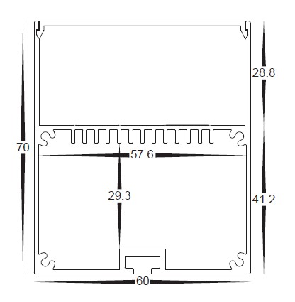 60mm x 70mm Aluminium Extrusion for LED Strip - Size