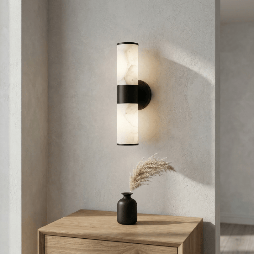 Bellano 2LT Wall Light BLK - Alabaster Stone AW-1237-BLK - lifestyle