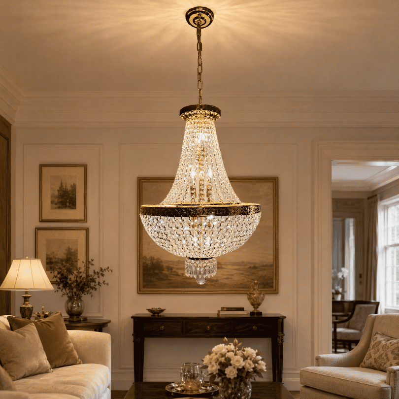 Ailia Imports Arthur Basket Crystal Chandelier Gold AC-1582-800-GLD- lifestyle