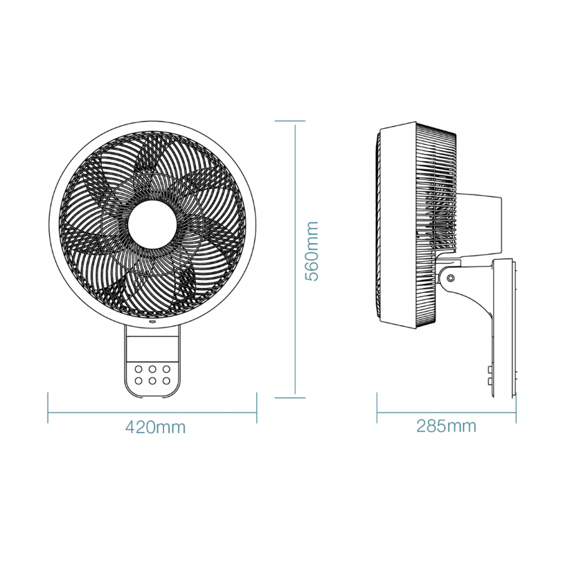 Avalon DC White Wall Fan 0 dimensions