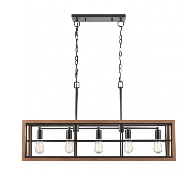 Banquet1 5 Light Rec Medium Oak Wood Pendant Light