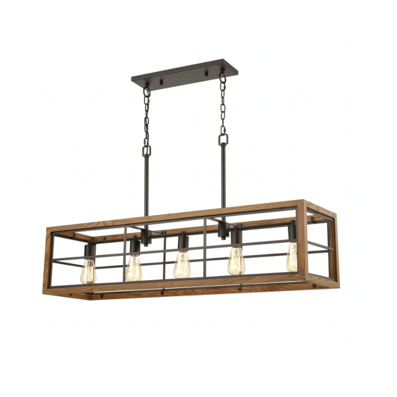 Banquet1 5 Light Rec Medium Oak Wood Pendant Light - side