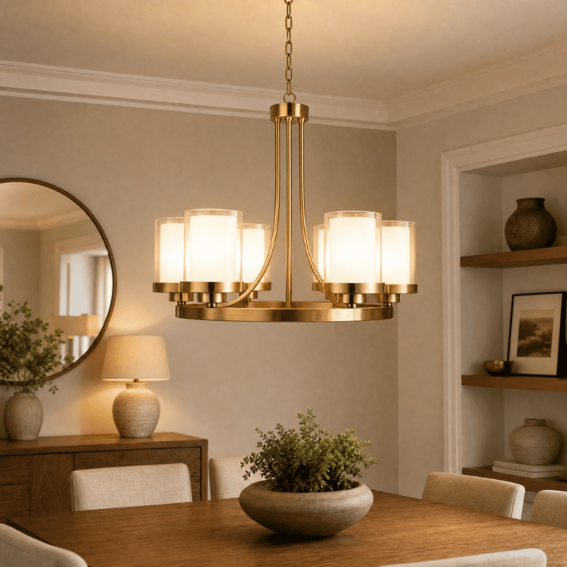 Ailia Imports Bedford 6 Light Brushed Brass Pendant Light - lifestyle