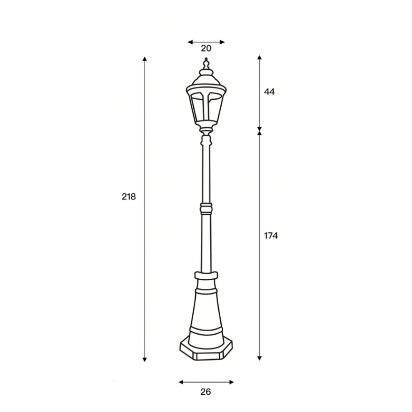Bristol Post Top with Post Black OL7366BK - dimensions