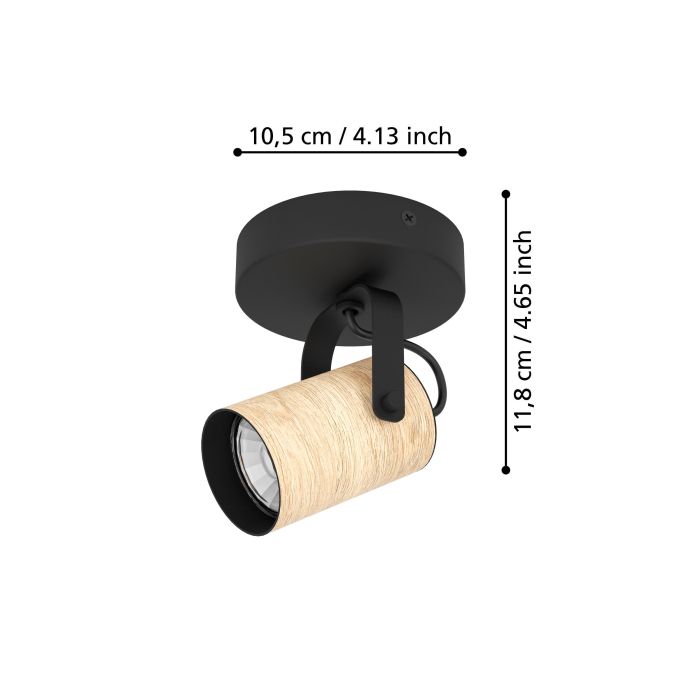 Eglo Lighting Cayuca Black / Light Wood Spotlights - 1 Light Spot 900436N - dimensions