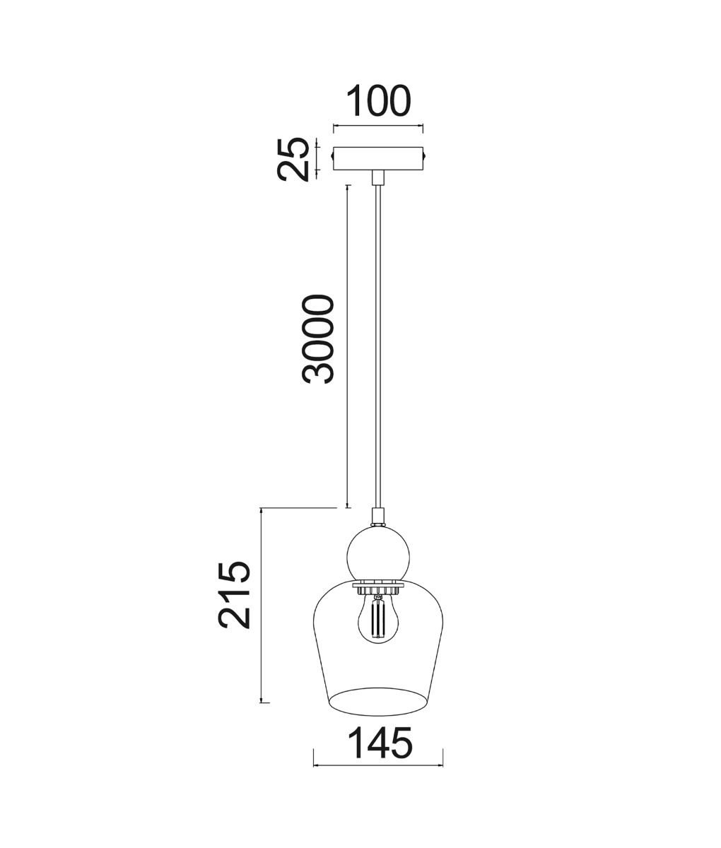 CLA Lighting Champan 1lt Pendant Amber Glass  - size