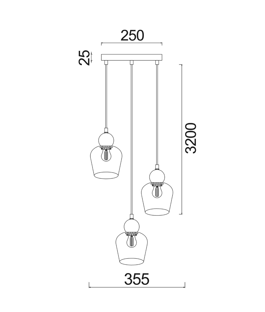 CLA Lighting Champan 3lt Cord drop pendant -  Amber Glass  - size
