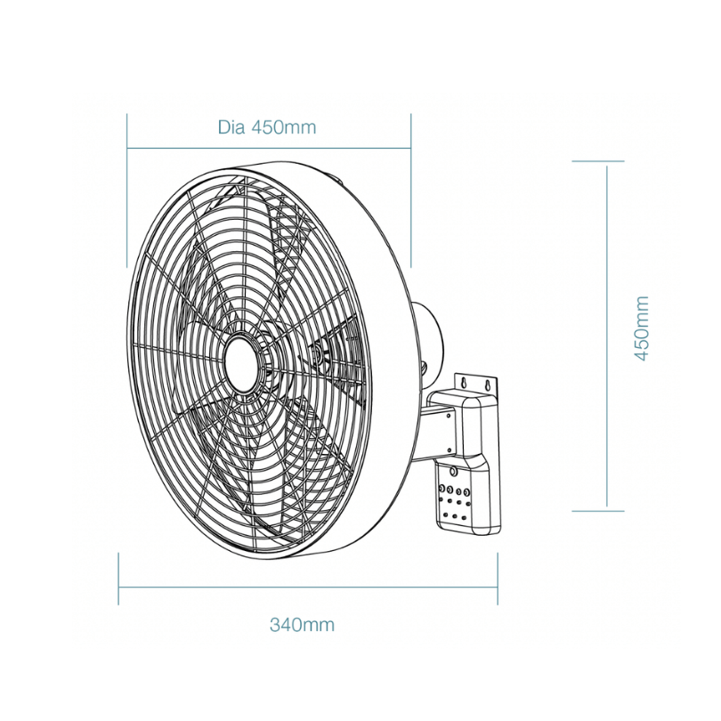 Como DC wall fan Black - dimensions