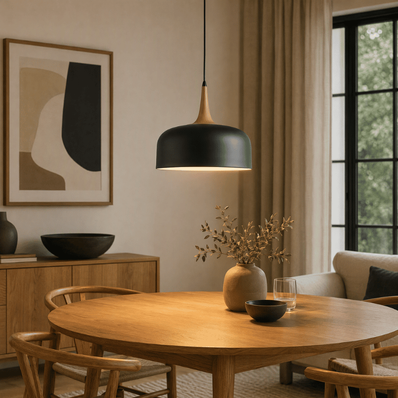 Ravenna 40 Black / Timber 1 Light Pendant - lifestyle