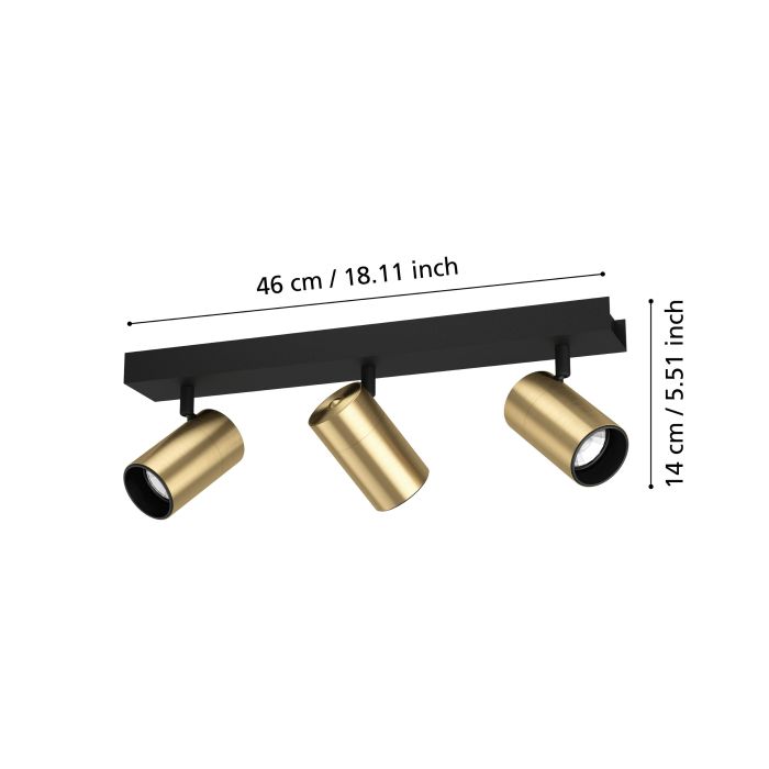 Eglo Lighting Cumaribo Black & Brass 2 Light Spotlight - Dimensions