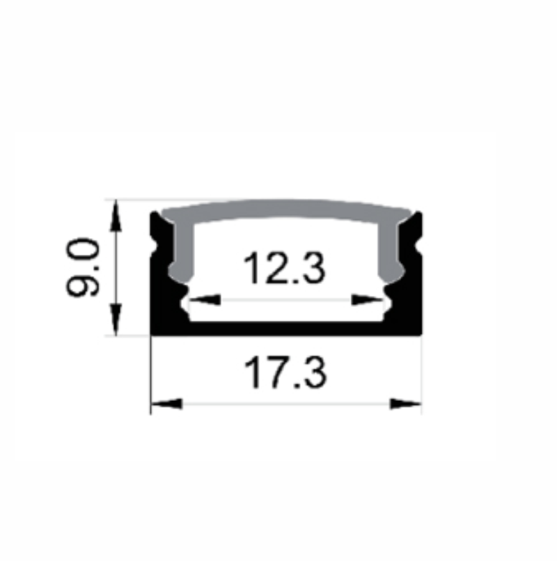 EXT-002 Aluminium Extrusion Black with smoke diffuser - Dimensions