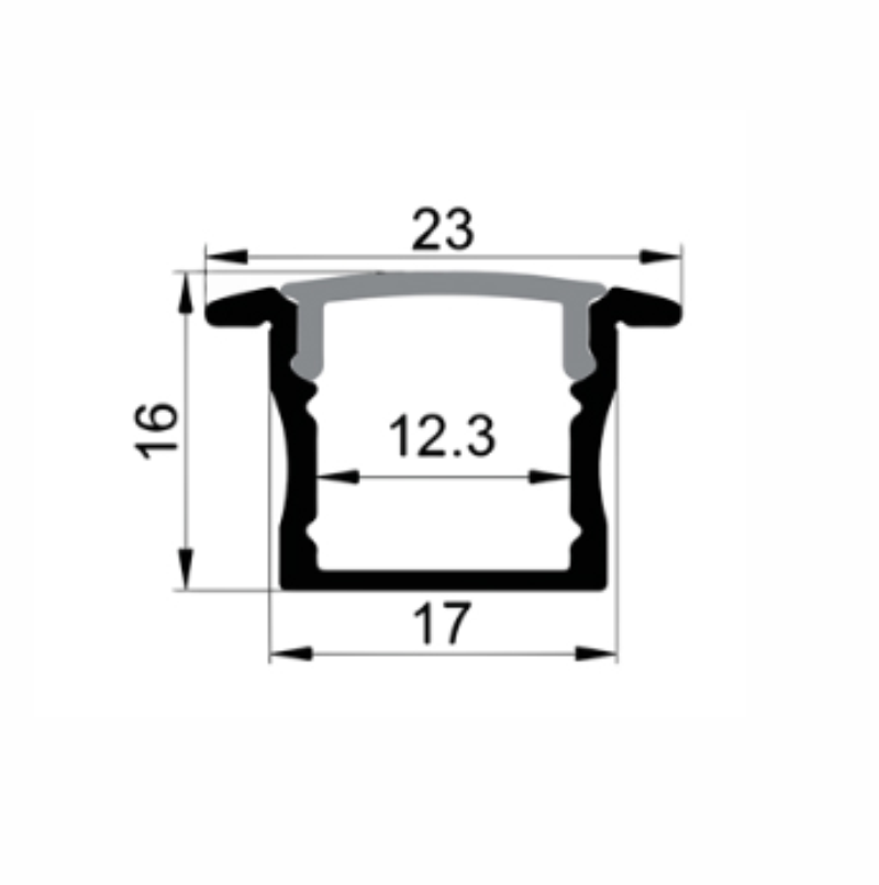 EXT-003 Aluminium Extrusion Silver with Opal diffuser - Dimensions