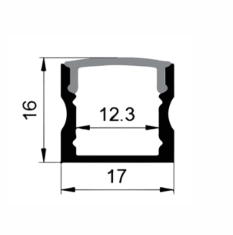 EXT-004 Surface Mounted Extrusion - Matt Black with Smoked diffuser - dimensions