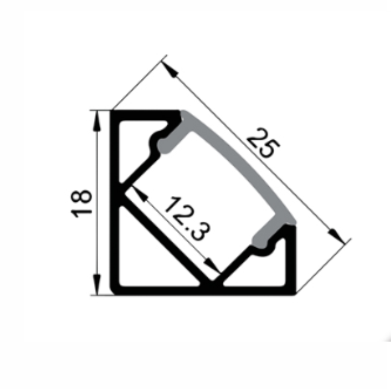 EXT007 Corner Aluminium Extrusion - Matt Black with Smoke Diffuser - dimensions