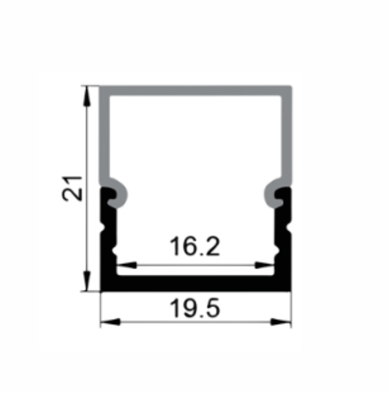 EXT-011 Aluminium Extrusion - Silver with Opal diffuser - Dimensions