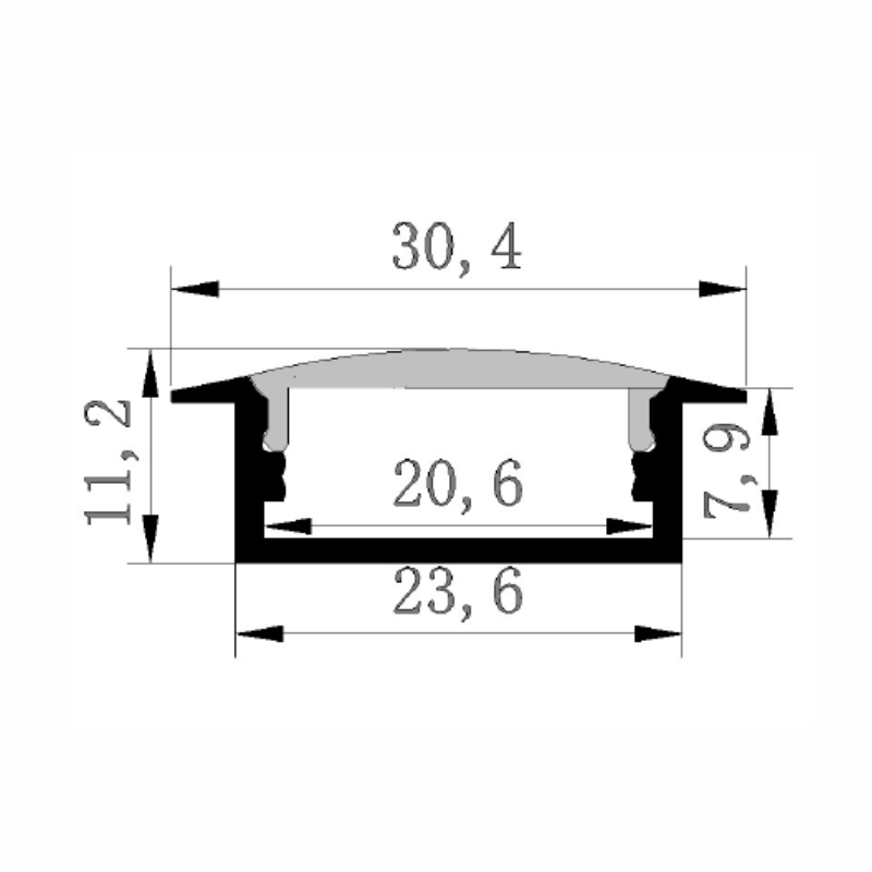 Ailia Imports EXT-013 Wide recessed Aluminium Extrusion size