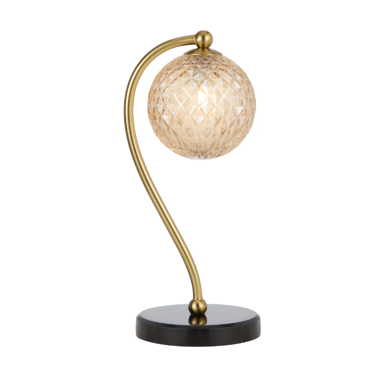 Telbix Lighting Felton Black Marble Amber Tear Glass Table Lamp