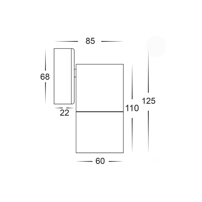 HV1127-GU10T-Blk Tivah Fix Down Spot Ext Light - dimensions