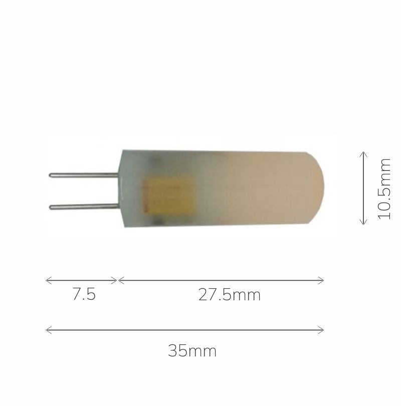 Ailia 2watt 12volt AC/DC LED Globe - G4 Pins - dimensions