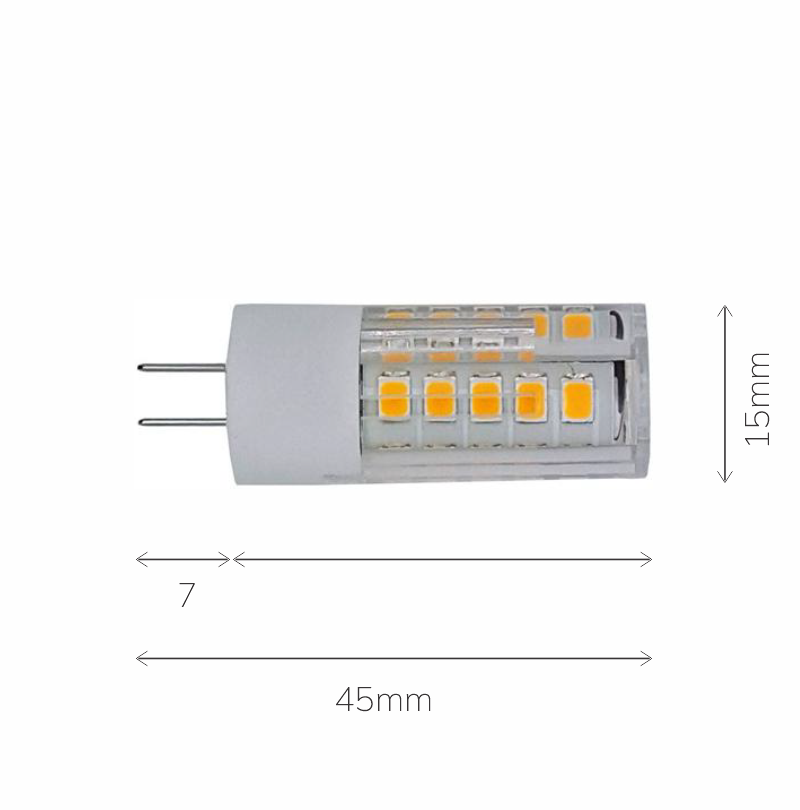 G4 4watt LED Bi-Pin LED Light Globe 12VAC/DC - Dimensions