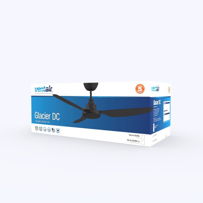 Ventair Glacier Ceiling Fan White No Light - Box