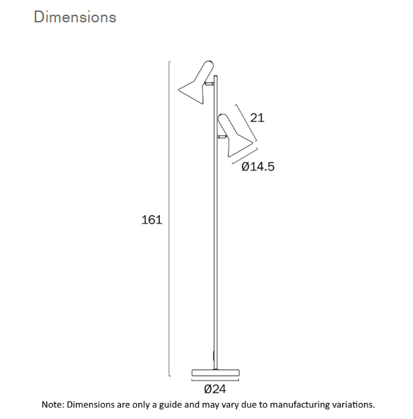 Hyvik 2 Light Floorlamp - White  2xES - dimensions