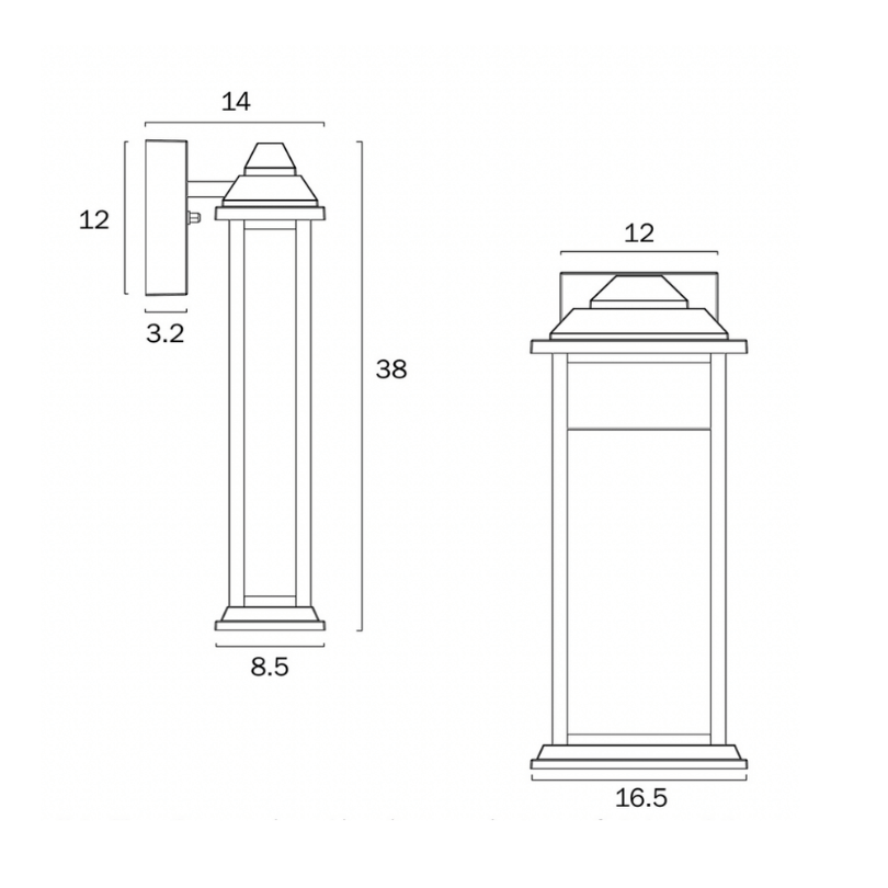 Jovaro 38cm Wall Light  Black - IP43 - dimensions