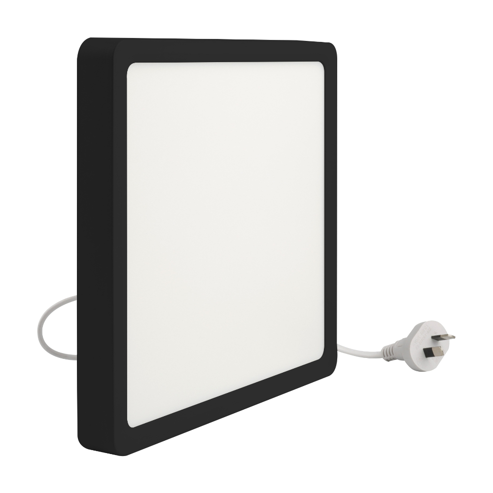 Telbix Lunos Square Black LED Oyster Lights - with flex and plug