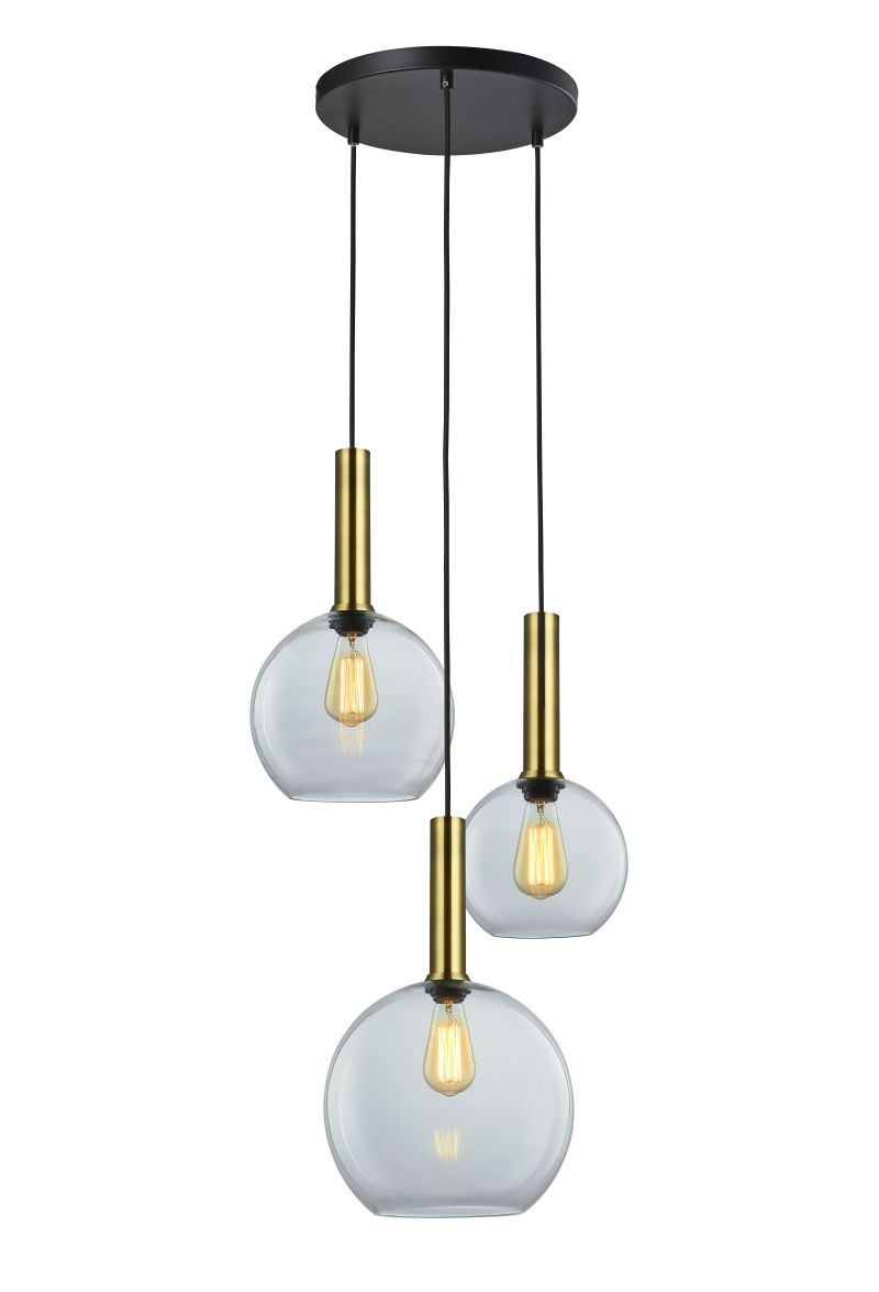 Ailia Imports Boston 3 Light Cord Drop pendant - Antique Brass / Clear Glass