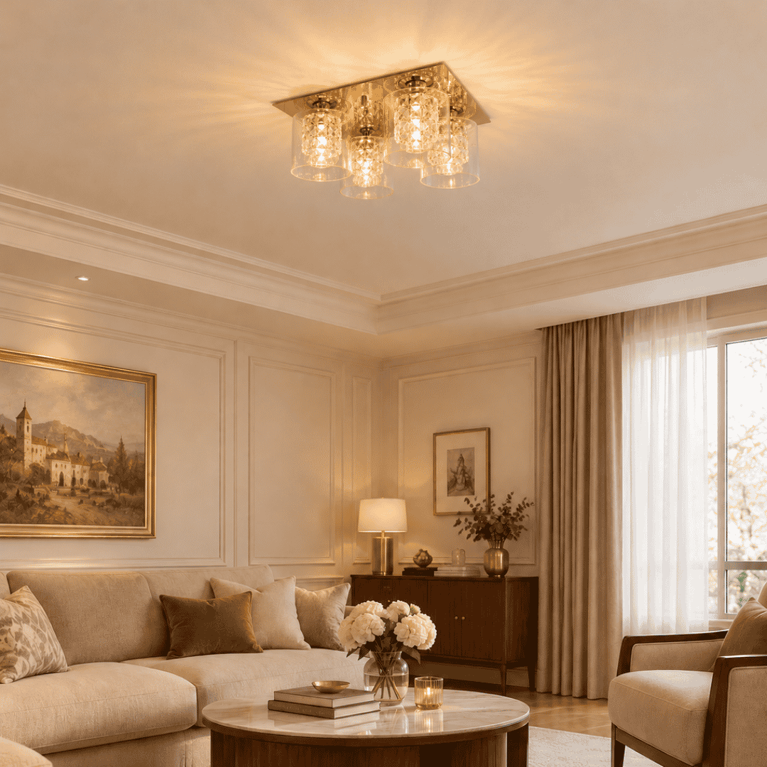Myrtle 4 Light Close to Ceiling Gold AO-3101- GLD/CLR - lifestyle