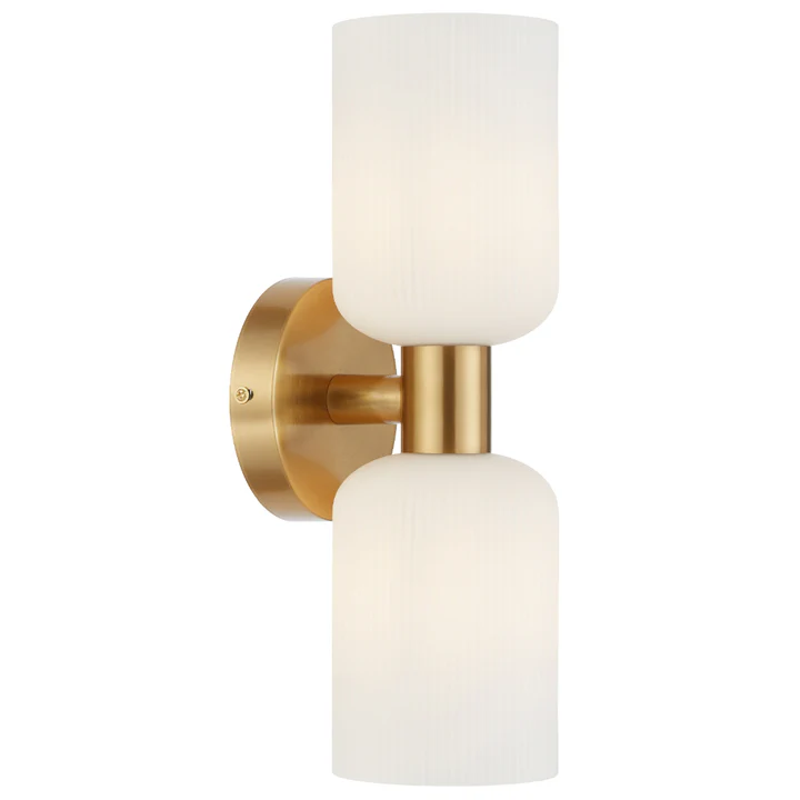 Telbix Riven Up Down Brass Opal Glass Wall Light 