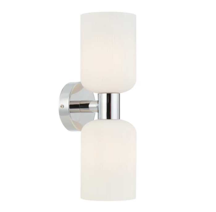 Telbix Riven Up Down Chrome Opal Glass Wall Light 