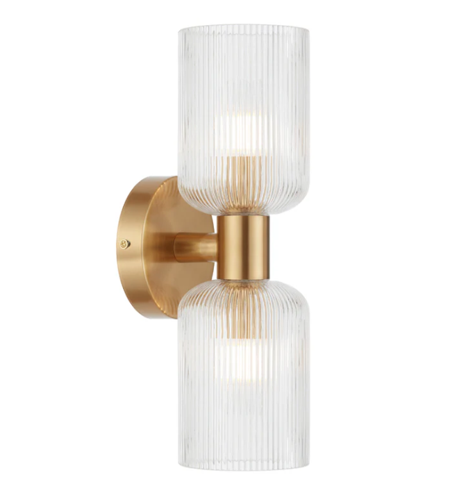 Telbix Riven Up Down Brass Clear Glass Wall Light 