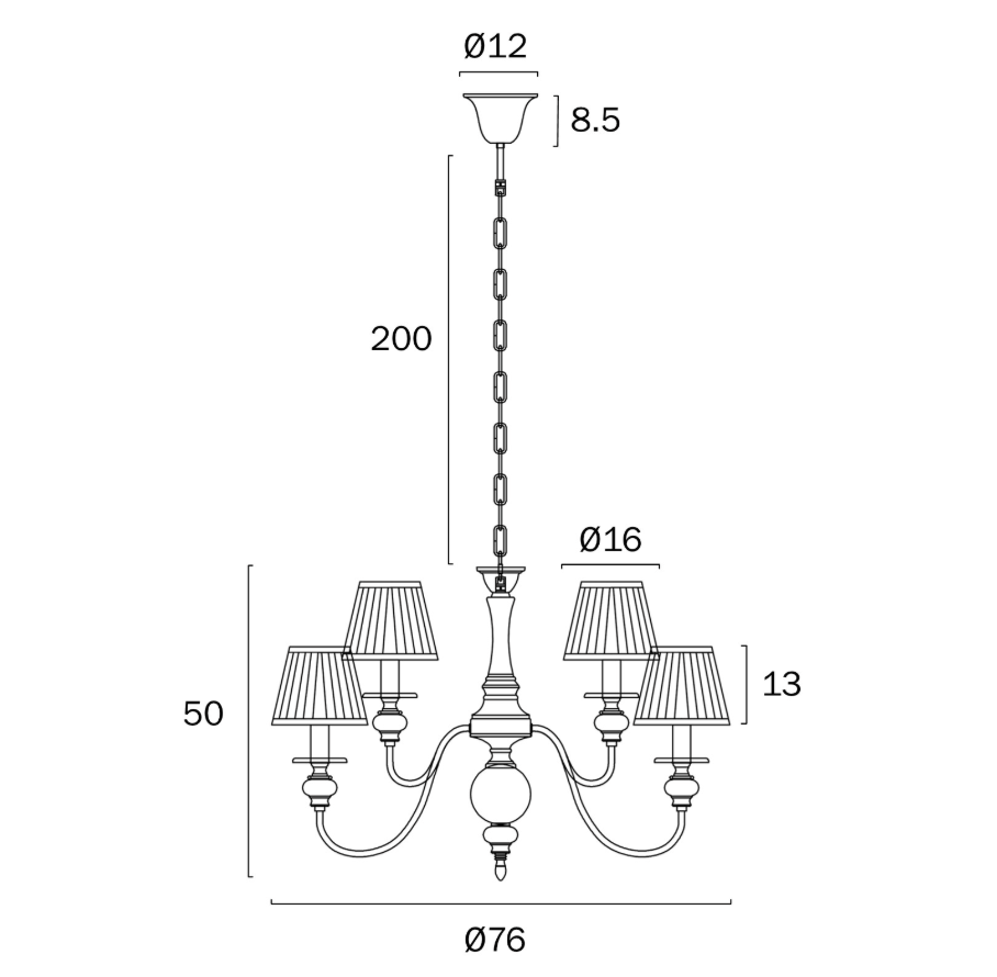 Siedel 9LT Copper Pendant (with Shades) 6+3 design - dimensions