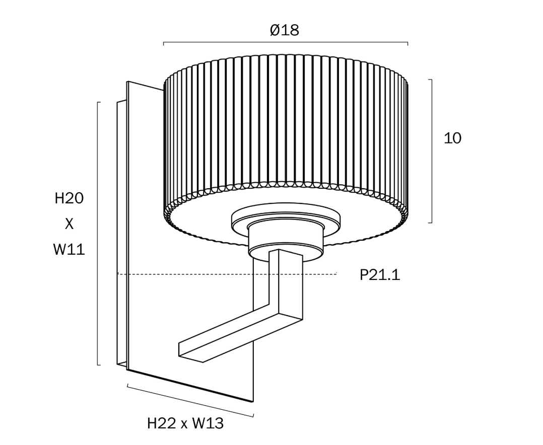 Moreno II 1LT Wall Light - Aged Gold E14 - dimensions