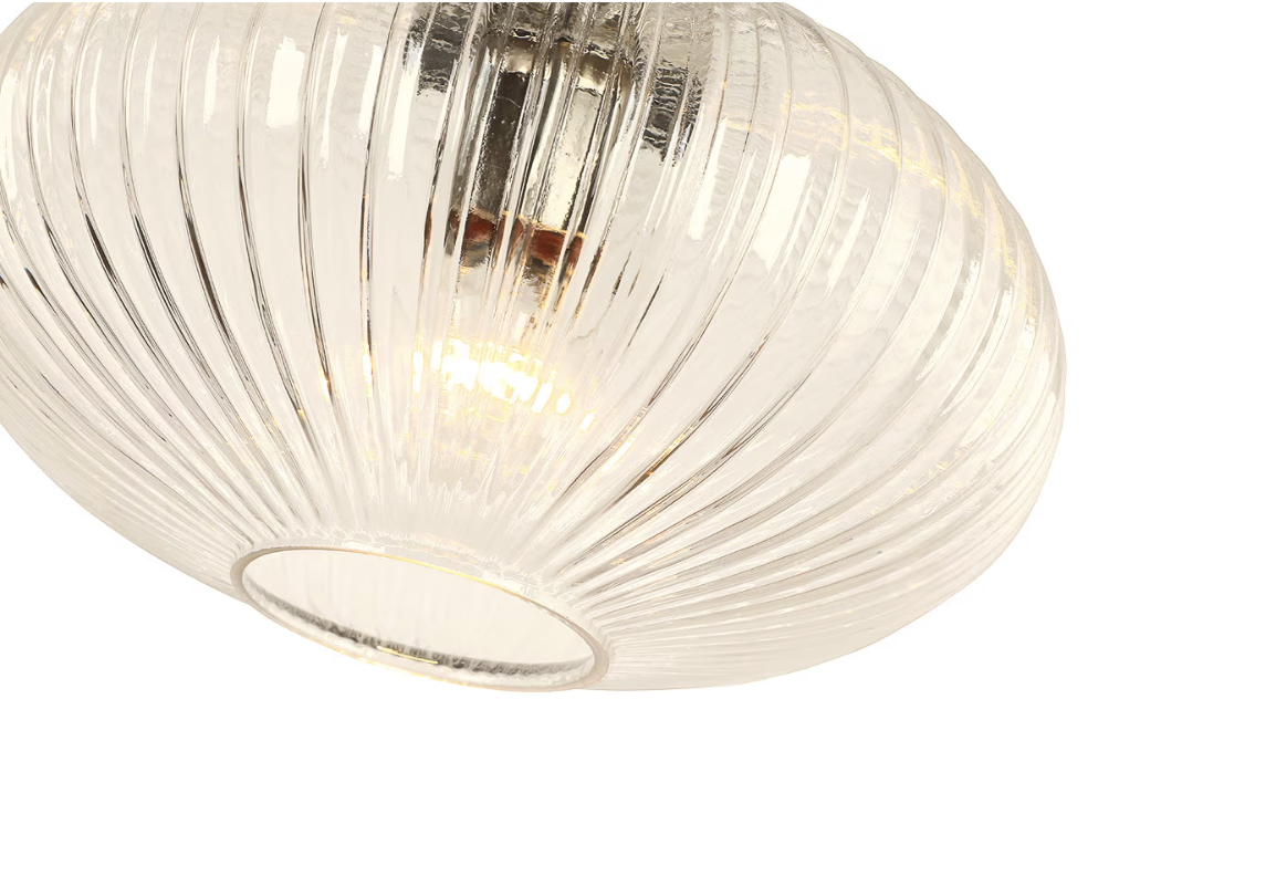 Cape 1 Light Nickel / Clear Ribbed Pendant 1001605 - closeup
