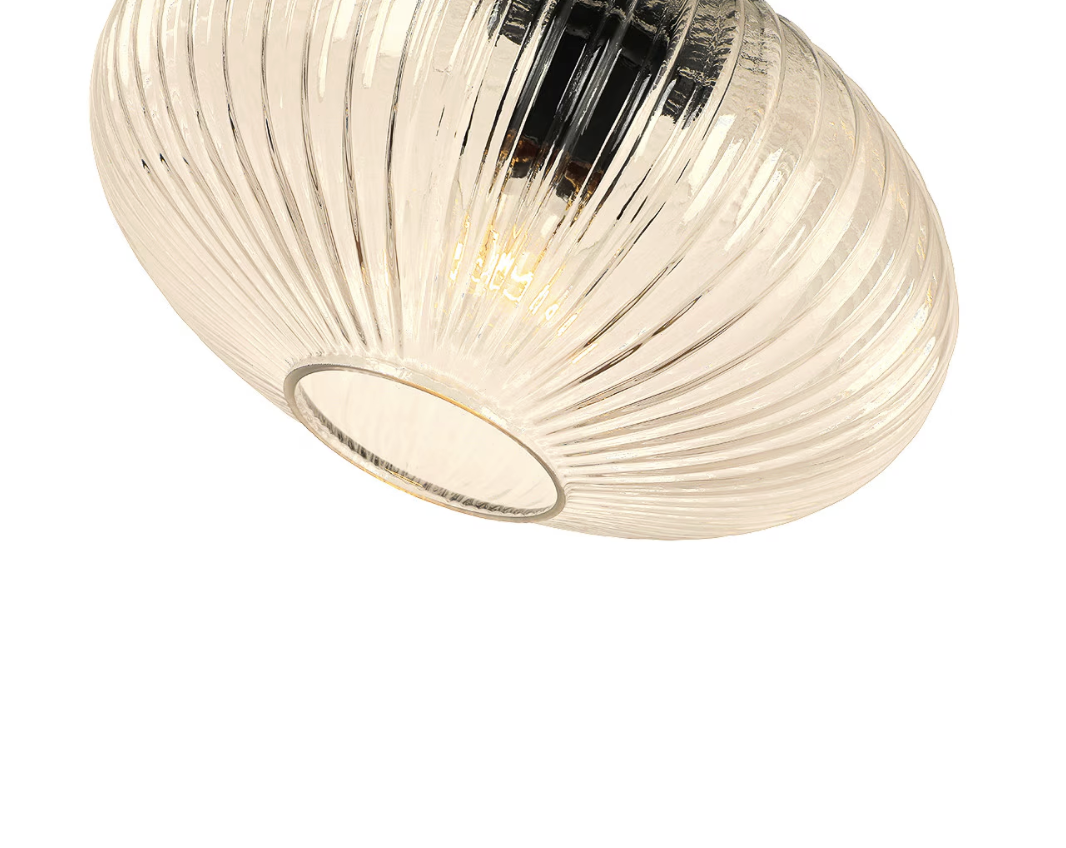 Cape 1 Light Black / Clear Ribbed Pendant 1001606 - closeup