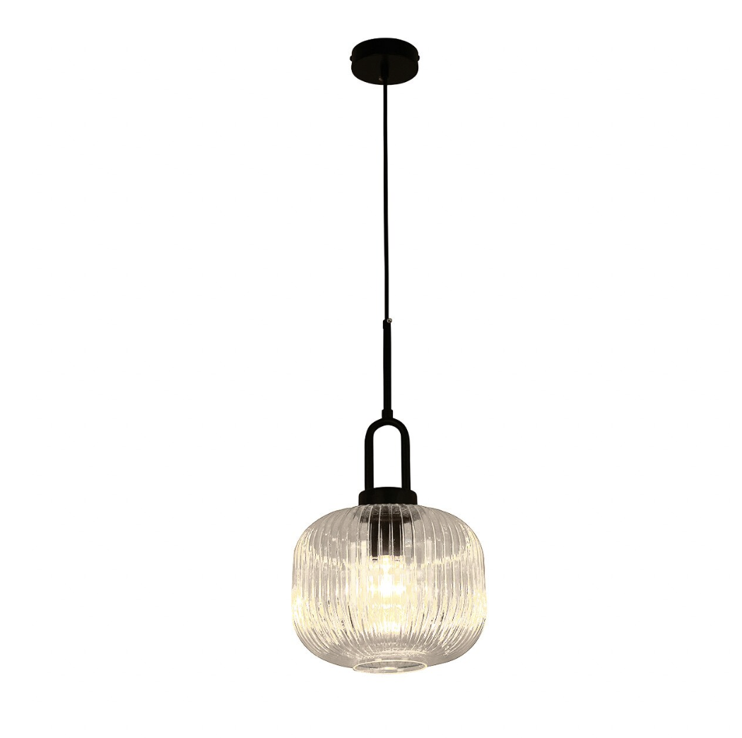 Main 1 Light Black / Clear Ribbed Pendant 1001612 - on