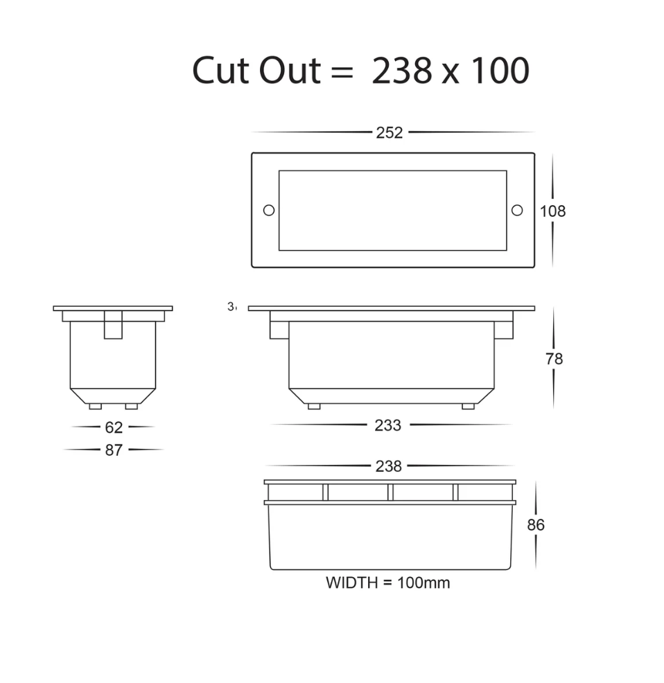 HV3003T 10w Plain Black Brick light - dimensions